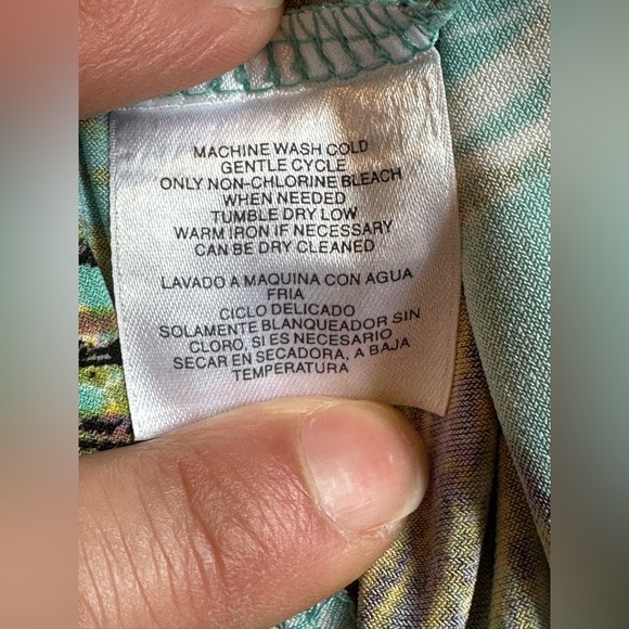 Kasper Beautiful Colors Peacock Feather Maxi V Neck Tie In Front Dress SZ PM - Picture 9 of 13